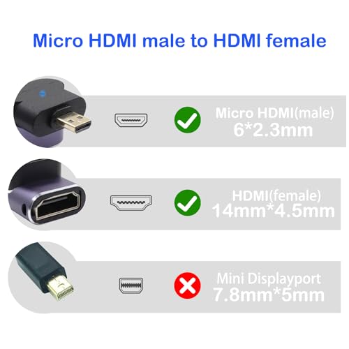 RIIEYOCA 90 Degree Down Angle UHD 8K Micro HDMI to HDMI Adapter,Standard 48Gbps High Speed 2.1 Extender Micro HDMI Male to HDMI Female Support 8K@60Hz,4K@120Hz for Laptop,Cameras,DSLR, (2pack)
