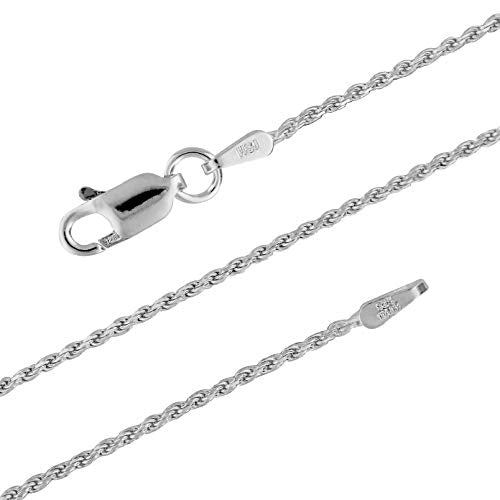 Hawaiian Silver Jewelry Sterling Silver Necklace – 1.1mm Diamond-Cut Rope Chain Necklace – Premium Italian Made Silver Jewelry – Elegant Silver Necklace for Women – 14-inch
