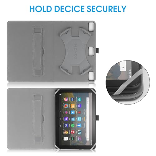HoYiXi Universal Case for 7-8 inch Tablet Fire HD 8/Fire HD 8 Plus with Stand Folio and Hand Strap Protective Cover for 7"-8" Samsung Android Tablet -Dali Blue