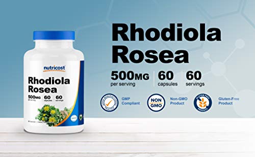 Nutricost Rhodiola Rosea 500mg, 60 Capsules (2 Bottles) - Gluten Free and Non-GMO Rhodiola Rosea Supplement