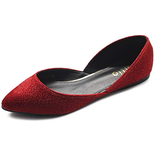 Ollio Women's Shoes Glitter Casual Comfort Light Pointed Toe Ballet Flats F112 (6 B(M) US, Gold)