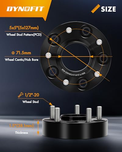 dynofit 1.5" 5x5 Wheel Spacers for 2007-2018 Jeep Wrangler JK, 1999-2010 Grand Cherokee WJ WK, 71.5mm HubCentric Wheel Spacers for 2005-2010 Commander XK, 1/2"-20 Thread, 1.5 inch Forged Spacers, 4Pcs