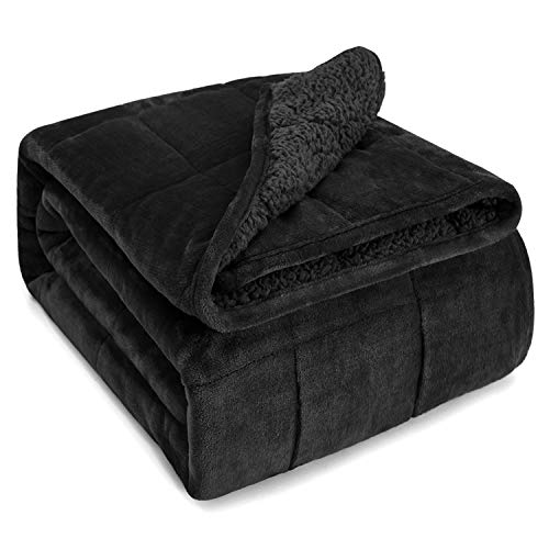 Sivio Sherpa Fleece Weighted Blanket for Adult, 15lbs Heavy Fuzzy Throw Blanket with Soft Plush Flannel, Reversible Twin-Size Super Soft Extra Warm Cozy Fluffy Blanket, 48x72 Inch Dual Sided Black