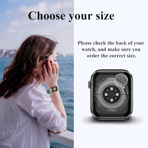 CSJCUBIC Thin Women Band Compatible with Apple Watch 38mm 40mm 41mmm 42mm 44mm 45mm with Face Cover, Stainless Steel for Metal iwatch Band Series 9 8 7 6 5 4 3 2 1 SE. (38mm, Gold)