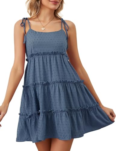 ZOOMOON Women's Summer Mini Dress Sleeveless Boho Spaghetti Strap Dresses Casual Flowy A Line Cami Dress - Apricot,S