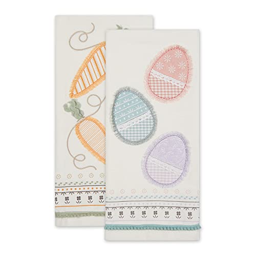 DII Cottontail Cottage Spring Kitchen Collection, Dishtowel Set, 18x28, Carrots & Eggs, 2 Count
