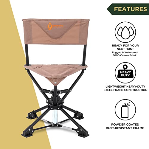 ARROWHEAD OUTDOOR 360° Degree Swivel Hunting Chair Stool Seat, Perfect for Blinds, No Sink Feet, Supports up to 450lbs, Carrying Case, Steel Frame, Fishing, High-Grade 600D Canvas, USA-Based Support