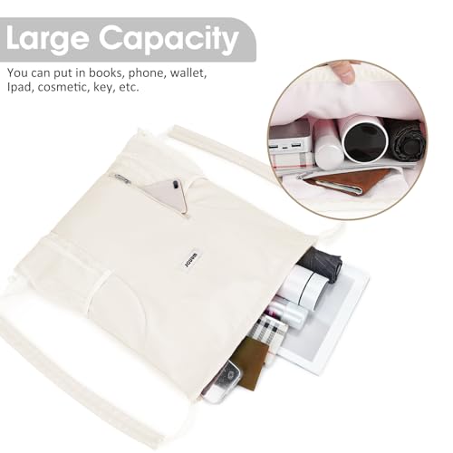 WANDF Drawstring Backpack with Shoulder Pad Sports Gym Backpack with Mesh Pocket String Bag for Women Men (Beige)