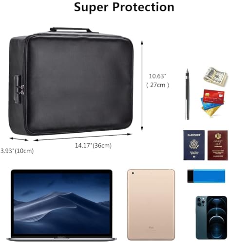 ruboka Fireproof Document Bag,Fireproof 3-Layer Document Bag with Lock,Document Safe Portable Travel Home Organizer Bag for Laptop,Files,Certificates,Gifts for Him,Black