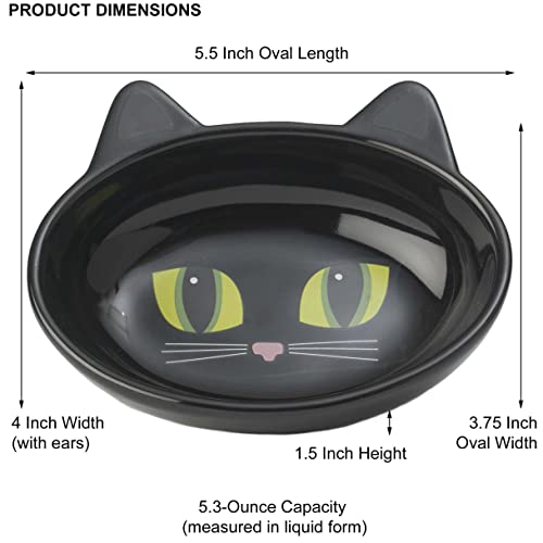 PetRageous 10011 Oval Frisky Kitty Stoneware Cat Bowl 5.5-Inch Wide and 1.5-Inch Tall Saucer with 5.3-Ounce Capacity and Dishwasher Safe is Great for Cats, Ceramic, Black