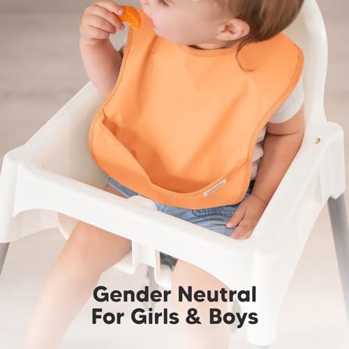 3-Pack Waterproof Baby Bibs for Eating - Lightweight Baby Bib with Food Catcher, Mess Proof Toddler Bibs, Waterproof Bibs for Baby Boys, Baby Girls, Feeding Bibs, Drool Bibs, Baby Food Bibs (Vessels)