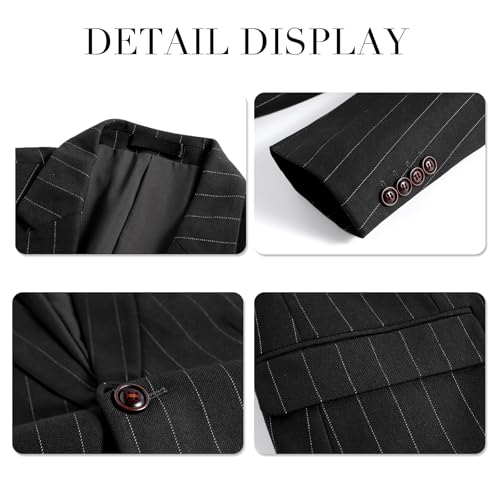 Mens 3 Piece Stripe Suits Set Checked 2 Button Tux Blazer Jacket Vest Trousers