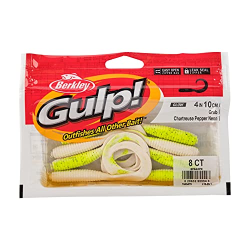 Berkley Gulp! Grub Fishing Soft Bait , Chartreuse Pepper Neon, 4"