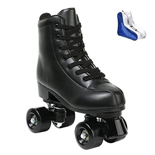 XUDREZ Roller Skate Shoes for Women Men PU Leather High-top Double-Row Roller Skates for Beginner, Professional Indoor Outdoor Roller Skates with Shoes Bag (Black Wheel,37)