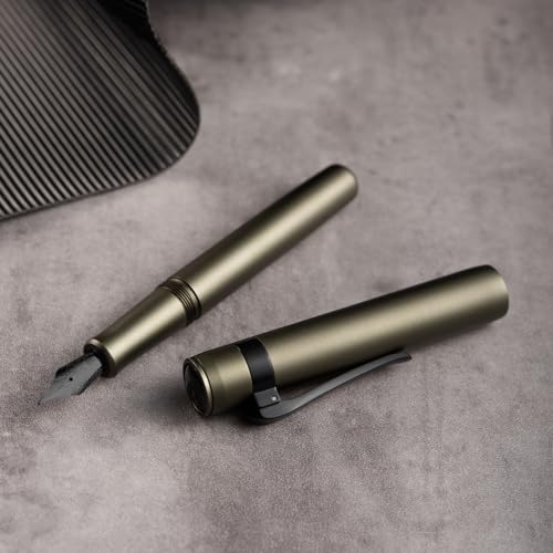 Hongdian M2 Black Forest Mini Fountain Pen, Medium Nib & Sleek Shape Aluminium Short Pocket Travel Pen (Army Green)