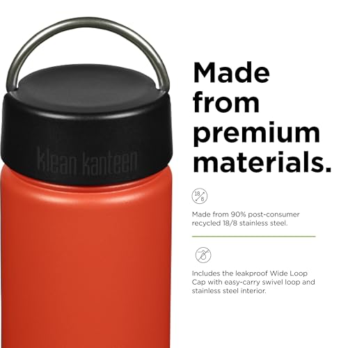 Klean Kanteen Wide Water Bottle with Loop Cap – Reusable Stainless Steel Water Bottle for Men and Women – 40 oz, Brushed Stainless