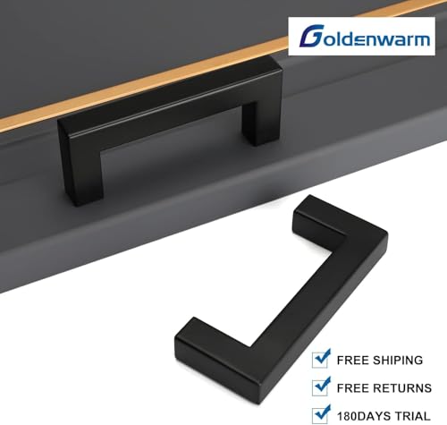 goldenwarm 35 Pack 4 inch Cabinet Pulls Black, Kitchen Cabinet Handles Dresser Drawer Pulls Square Cabinet Hardware 102mm(4in) Hole to Hole Centre
