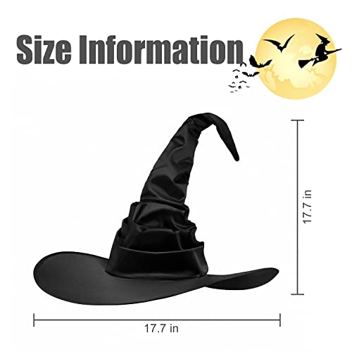 UTTPLL Halloween-Witch-Costume-Accessory-Cosplay Womens Ruched Witches Hats Wizard Headwear Girls Wide Brim Pointed Hat Magic Party Christmas Masquerade Carnivals Black