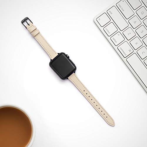 STIROLL Slim Leather Bands Compatible with Apple Watch Band 38mm 40mm 41mm 42mm 44mm 45mm 49mm,Top Grain Leather Watch Thin Wristband for iWatch Ultra SE Series 9/8/7/6/5/4/3/2/1(Brown with Rose Gold)
