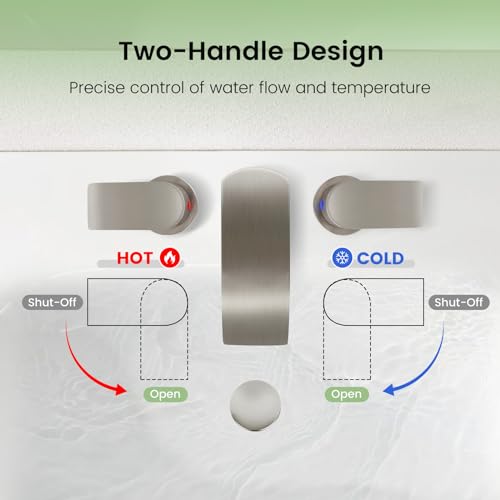 M OUDEMEI 3 Holes Waterfall Bathroom Faucet, 8 Inch Widespread Bathroom Sink Faucet, Two Handles Lavatory Vanity Sink Faucets with Pop-up Drain (Brushed Gold)