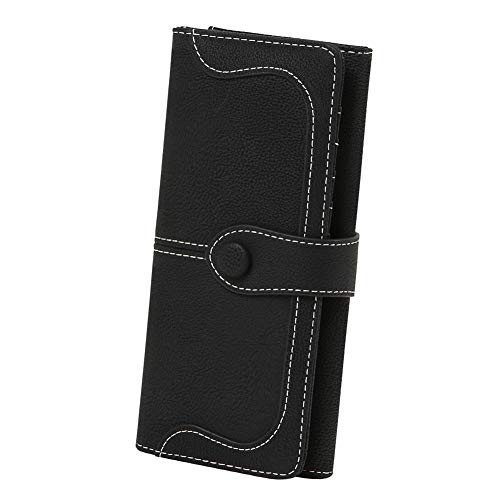 Cynure Women's Vegan Leather 17 Card Slots Card Holder Long Big Bifold Wallet,Black