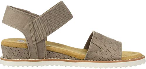 Skechers BOBS Women's Desert Kiss-Stretch Quarter Strap Sandal Flat, Taupe, 9 M US