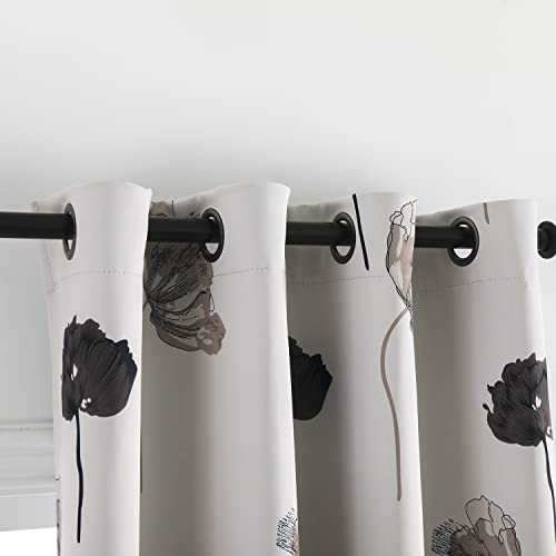 Taisier Home Floral Print Thermal Insulated Bedroom Heat Absorbing Room Darkening Energy Efficient Savings Living Room Window Curtain Grommet Panels, Set of 2, 52 W x 63 L, Black/Grey/Brown