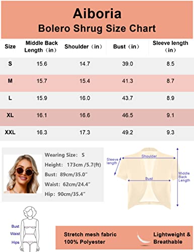 Aiboria Women Short Sleeve Sheer Mesh Shrugs Open Front Bolero Cardigan Red Large