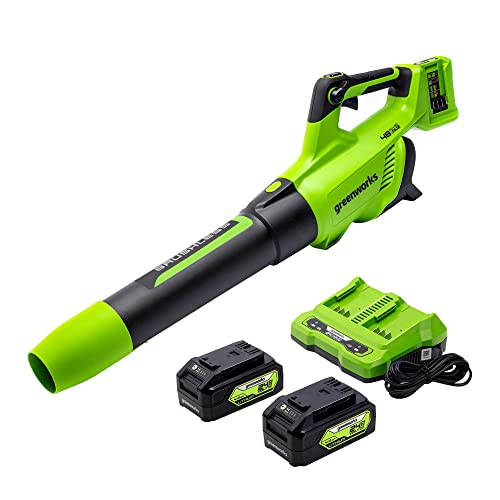 Greenworks 24V (110 MPH / 450 CFM / 125+ Compatible Tools) Cordless Brushless Axial Leaf Blower, 4.0Ah Battery and Charger Included