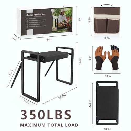 Onadak Anti-Tipping Garden Kneeler and Seat,Foldable Garden Stool Heavy Duty Gardening Bench,Garden Kneelers for Seniors,Great Gardening Gifts for Women and Men, Bench Comes with Tool Pouch,Black