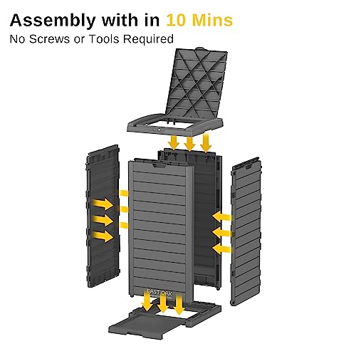 EAST OAK 38 Gallon Outdoor Trash Can, Waterproof Resin Garbage Can with Tiered Lid and Drip Tray, Outside Trash Bin for Patio, Kitchen, Backyard, Deck, Gray