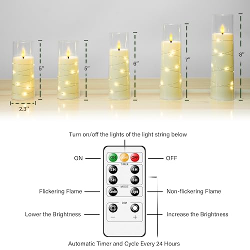 kakoya Flameless LED Candles with Timer 5 Pc Flickering Flameless Candles for Romantic Ambiance and Home Decoration Stable Acrylic Shell,with Embedded Star String,Battery Operated Candles(Orange)