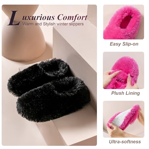 Onmygogo Fuzzy Winter Indoor Slippers for Women (5-6 B(M) US, Black)