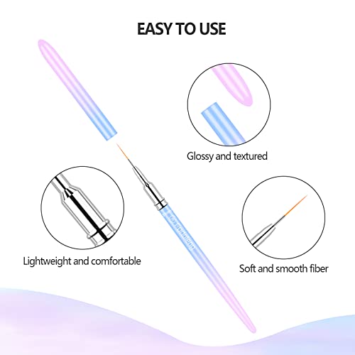 Liner Brush for Nails, 6Pcs Thin Nail Art Brushes Professional Nail Detail Brush for Gel Polish Sizes 5/7/9/11/15/25mm (Blue and Pink)