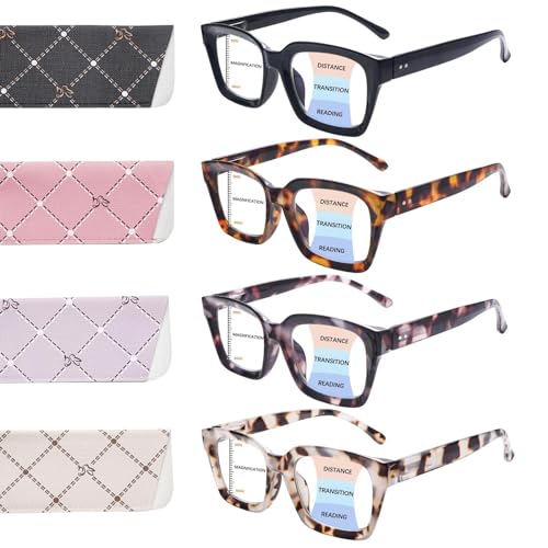 ZONLON 4 Pack Progressive Multifocus Reading Glasses for Women Oprah Style Blue Light Blocking Computer Readers (4 Mix C1, 4.0)