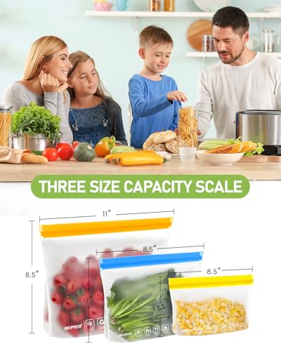 IDEATECH Gallon Freezer Food Containers, BPA Free PEVA Reusable Gallon Bags, Reusable Sandwich Bags, Reusable Baggies for Lunch, Travel Healthy Food (Grey, 8Pack-8Gallon)