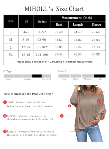MIHOLL Casual Tops for Women Batwing Sleeve Casual Loose Long Sleeve Tee Shirts (White Stripes, Medium)