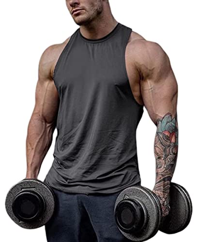 Men's Cotton Workout Tank Tops Dry Fit Gym Bodybuilding Training Fitness Sleeveless Muscle T Shirts (White, Large)