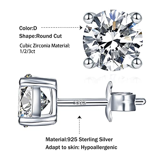 YODEWA Earrings for Women Trendy Hypoallergenic 925 Sterling Silver Cubic Zirconia Earrings Studs Jewelry Gifts for Women/Mom - CZ 2CT