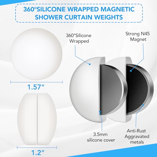 12 Pcs Shower Curtain Weights,Silicone Wrapped Heavy Duty shower curtain magnets,Curtain Weights Heavy Outdoor,Prevent Curtain Liner from Blowing Around, Work for Drapery, Flag, Tablecloth(6 Pairs)