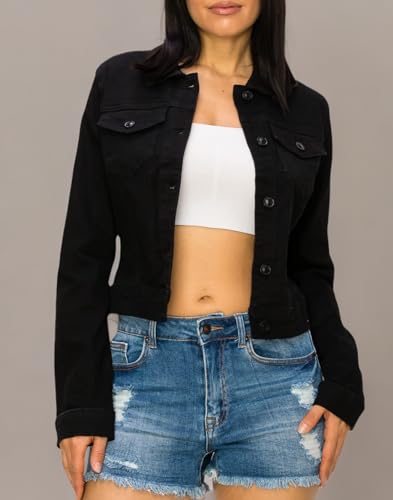 Creative Mimesis Denim Jean Jacket For Women Button up Long Sleeve Stone Washed S - 3XL (90243 Black, Small)