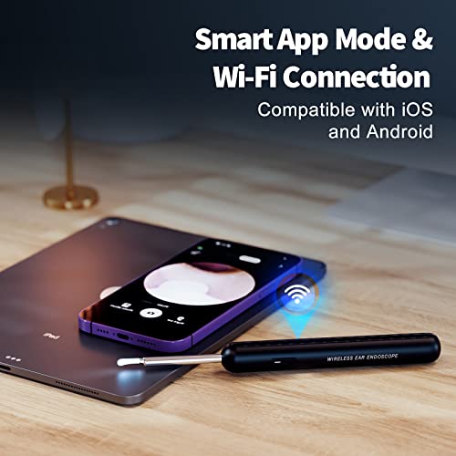 Ear Wax Removal Tool, Earwax Removal Kit with 8 Pcs Ear Set, Ear Cleaning Kit with 6 Ear Pick, Ear Cleaner Otoscope with Light, Ear Camera for iPhone, iPad, Android Phones (Black)