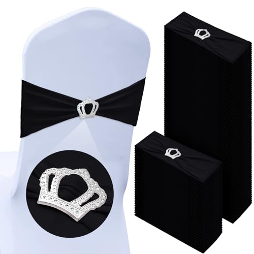 100 Pcs Spandex Chair Sashes with Crown Buckle Slider Stretch Chair Bands Cover Ties for Wedding, Banquet, Gala, Corporate Event, Birthday Party, Baby Shower(Sage Green)
