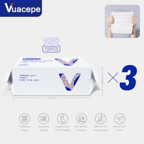 Vuacepe Face Towels Disposable Clean Face Towels, Cotton Makeup Remover Face Wipes, Disposable Large Facial Towels, Facial Cleansing Wipes for Sensitive Skin, Travel Hotel Essentials 50 Count (1 Pack)