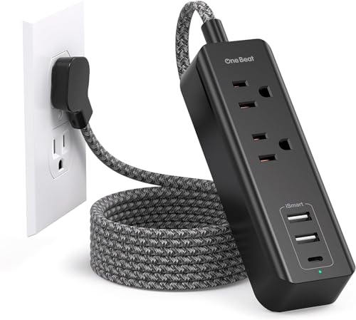 Cruise Essentials, USB C Travel Power Strip, Flat Plug Power Strip with 2 Outlets 3 USB Ports (1 USB C), Flat Extension Cord USB Charging Station, Non Surge Protector for Cruise, Travel, Home