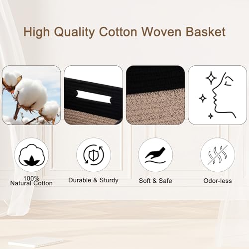 SIXDOVE Storage Cubes 11 Inch Cotton Rope Woven Baskets for Organizing, 3-Pack Cube Storage Bin | Square Baskets for Shleves, Closet, Baby Nursery Bins, Black & Brown