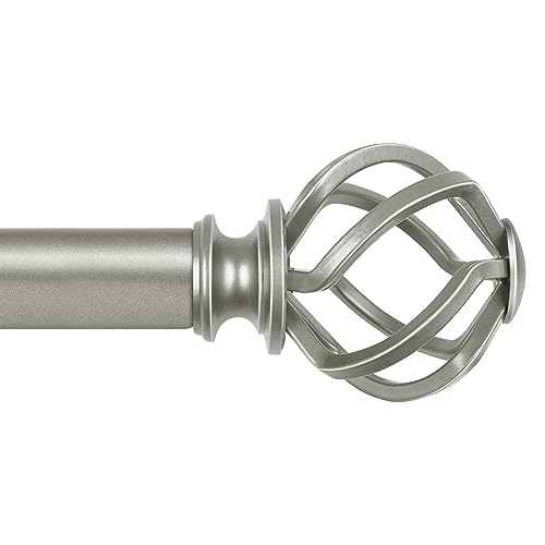KAMANINA Antique Silver Curtain Rod 32 to 58 inch(2.6-4.8ft), 1 inch Adjustable Single Curtain Rods for Windows 28 to 48 inch, Decorative Drapery Rod with Twisted Cage Ends