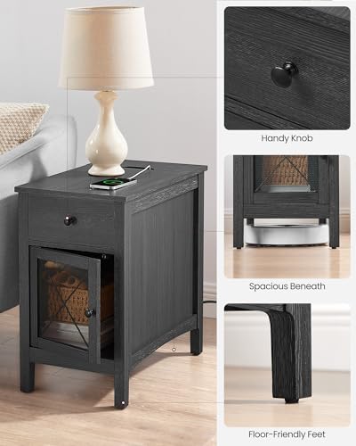 VASAGLE Side Table with Storage, End Table with USB Ports and Outlets, Nightstand with Charging Station, Drawer, Storage Cabinet, Magazine Rack, for Living Room, Bedroom, Charcoal Gray ULET312T22
