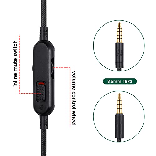 G Pro X Cord, Detachable Gaming Headset Cable Replacement for Logitech G Pro / G433 / G233, 3.5mm(1/8") Nylon Braided Wire with Inline Mute Switch and Volume Controller, 6ft Long