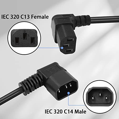 GELRHONR 1.6Ft/50cm Right Angle IEC320 C14 to Down Angle C13 PDU Power Supply Extension Cord,90 Degrees Dual Bent C14 Male to C13 Female Power Cable for Computers,LED HDTV Monitor and Scanner Etc
